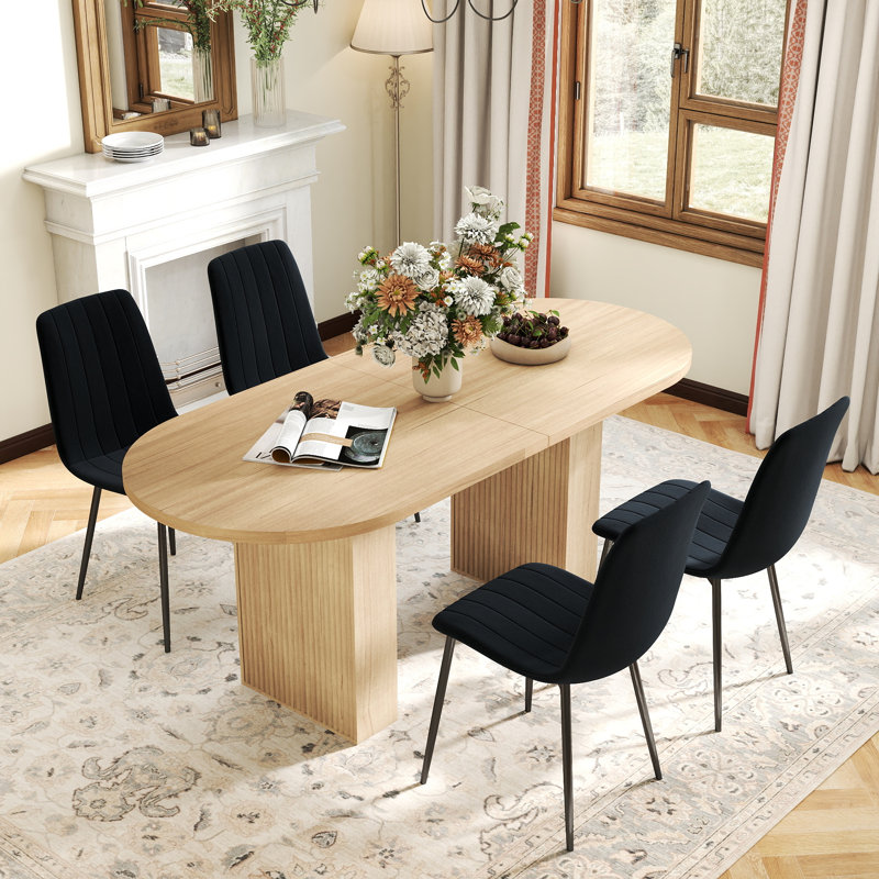 Ensemble de table de salle à manger Mid-Century, 5 pièces: table, 4 chaises, Chêne, Noir