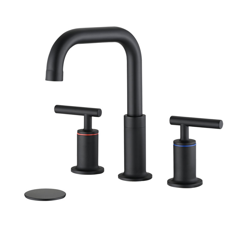 Robinet de salle de bain à large entraxe avec bonde, Noir mat