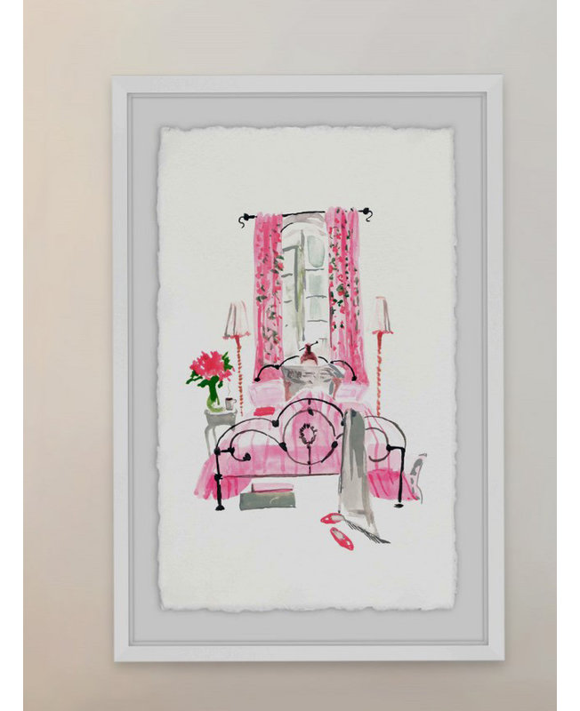 « coucher rose », reproduction de peinture à l’aquarelle encadrée, H 24 po x l 16 po