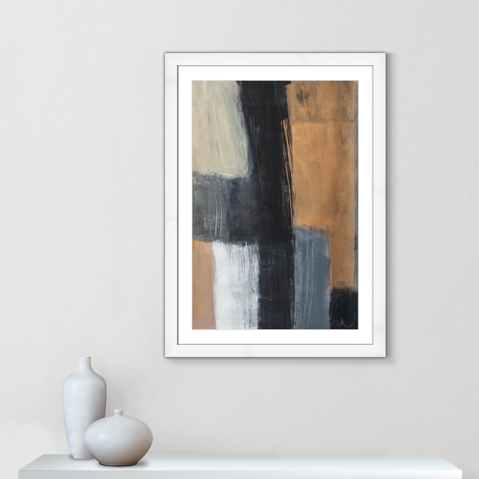Calderon "Metallic Slate II" Print, 37" H x 27" W x 1.25" D, White Cube Frame Matted