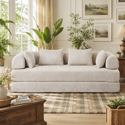 78.9-inch convertible sleeper sofa, chenille folding mattress sofa, stylish seat design with two back cushions and two throw pillows, DIY sofa with re