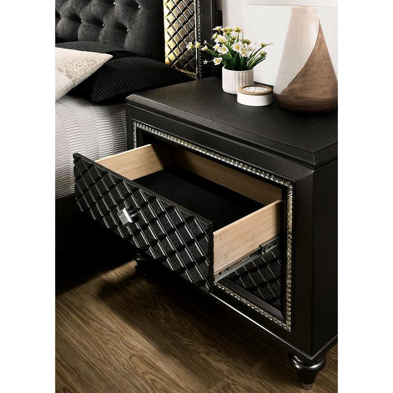 Table de chevet 2 tiroirs en bois gris métallique avec texture