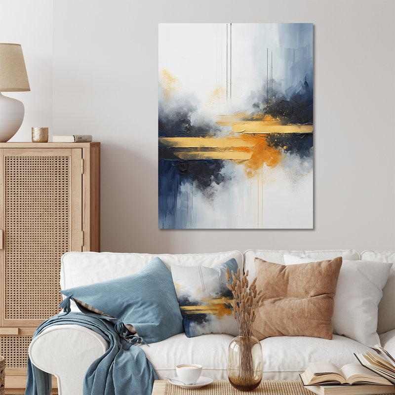 Tempête de marbre bleu et jaune IV - art mural abstrait en métal, H 20 po x l 12 po x P 1 po