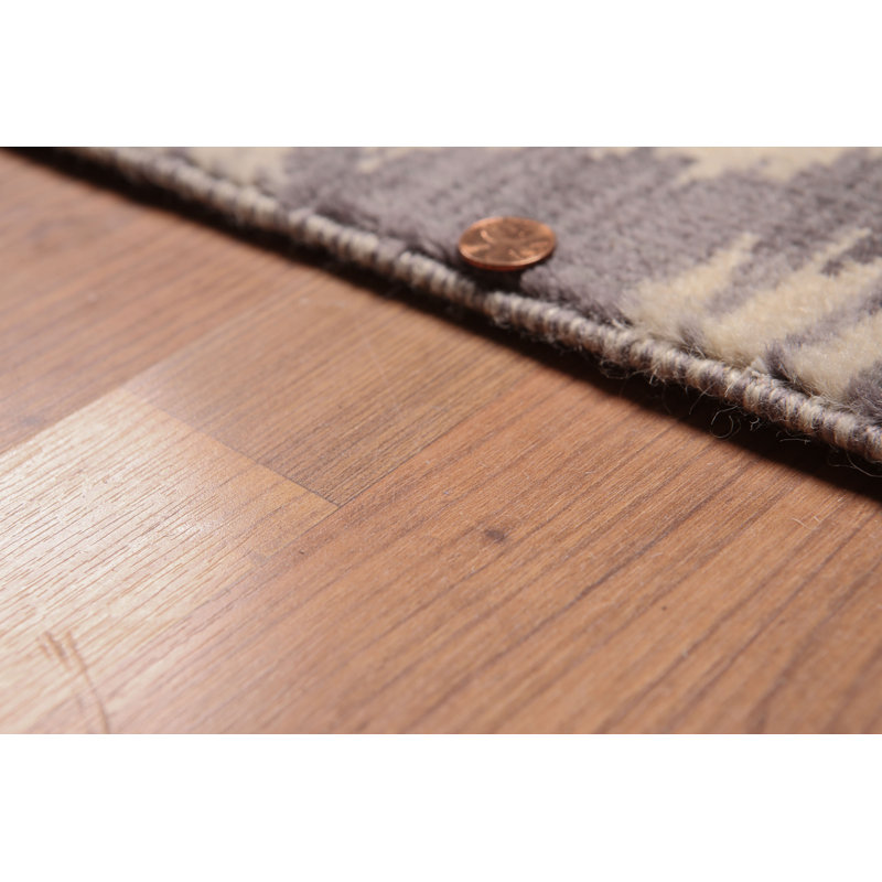 Tapis gris en laine noué à la main de conception unique 6 pi x 9 pi Nastja