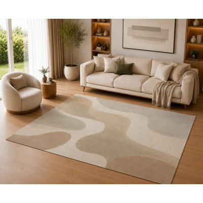 Tapis neutre à poils courts avec envers en silicone antidérapant "Ultra Léger" 5 pi x 7 pi Tapis moderne à motifs organiques modernes pour le salon, la chambre, la salle à manger, le bureau, beige et taupe