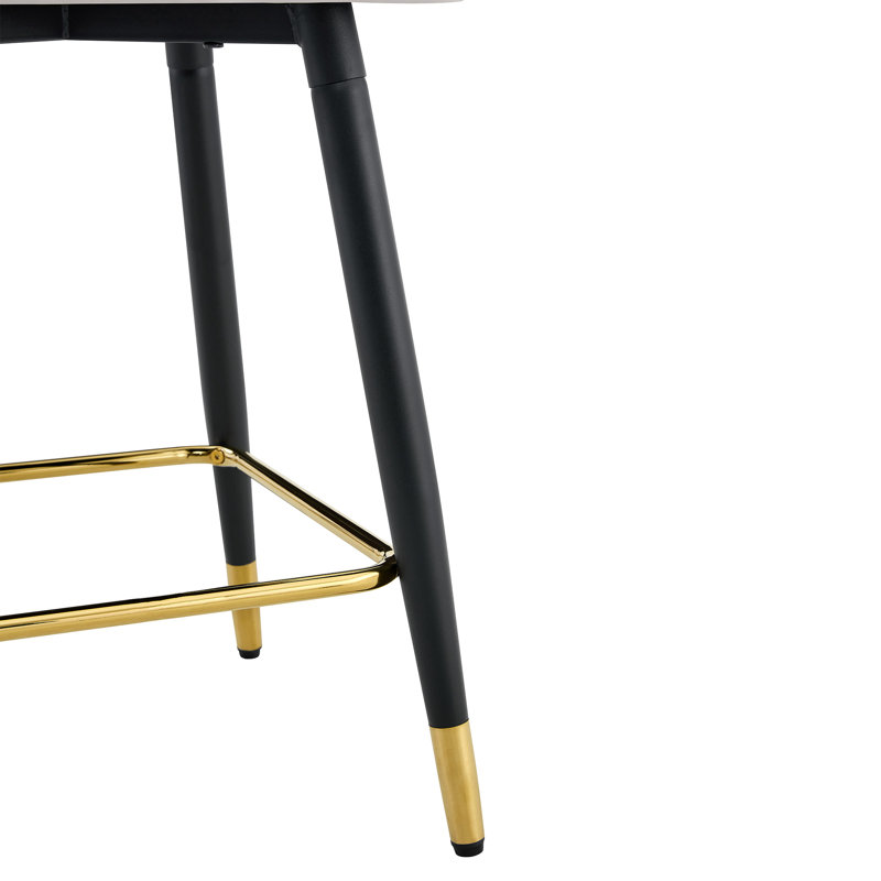 Modern PU Leather Bar Stool With High Back And Gold Footrest, 25" Seat Height, Light Gray, 4