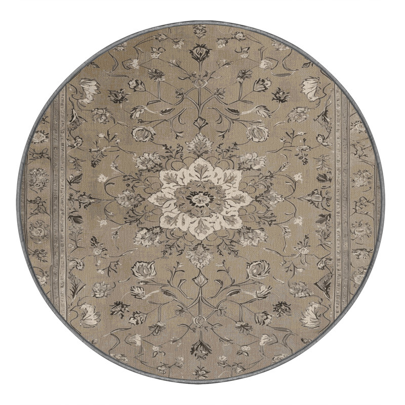 Machine Washable Tabriz Gray Area Rug, Round 6'