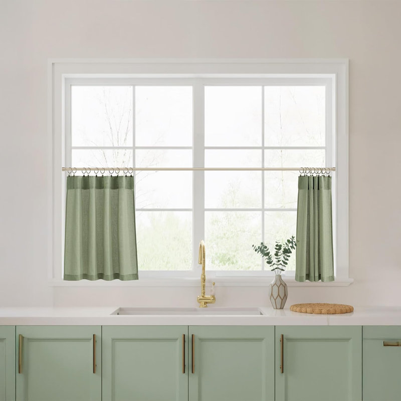  Kitchen Curtains for Small Windows 2 Tier Panels Back Tab Pocket Burlap Linen Sheer Cafe Curtain for Bathroom Cabinet,Farmhouse Window Covering