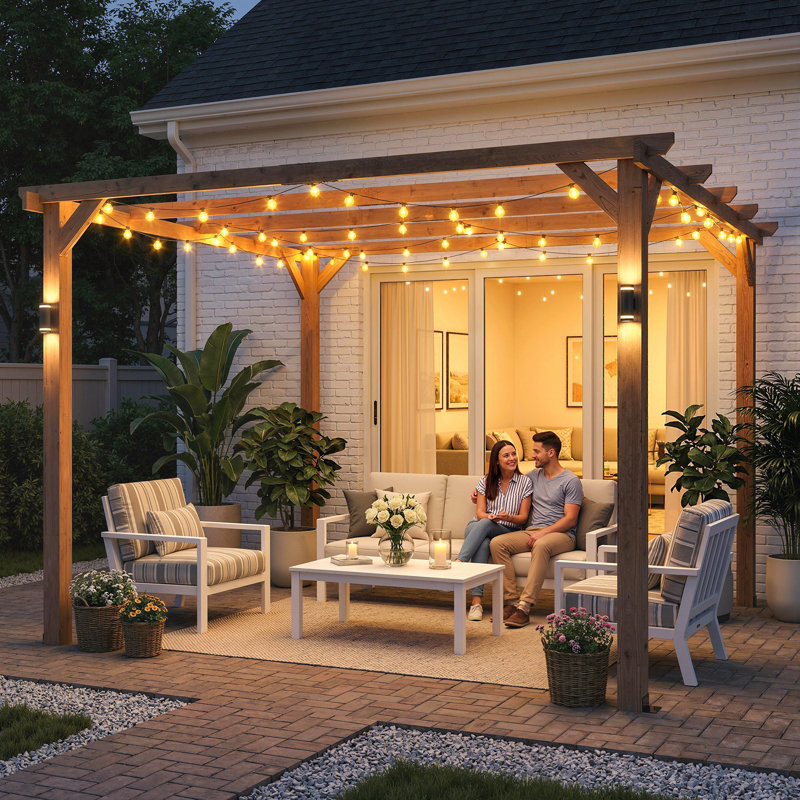 Outsunny 3 x 3 m Wooden Pergola Kit w/Triangle Supports, 204cm H x 300cm W x 300cm D
