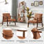 62cm Wide Faux Leather Mid-Century Modern Armchair, Upholstered Accent Chair with Solid Wood Legs-548856835-601648797