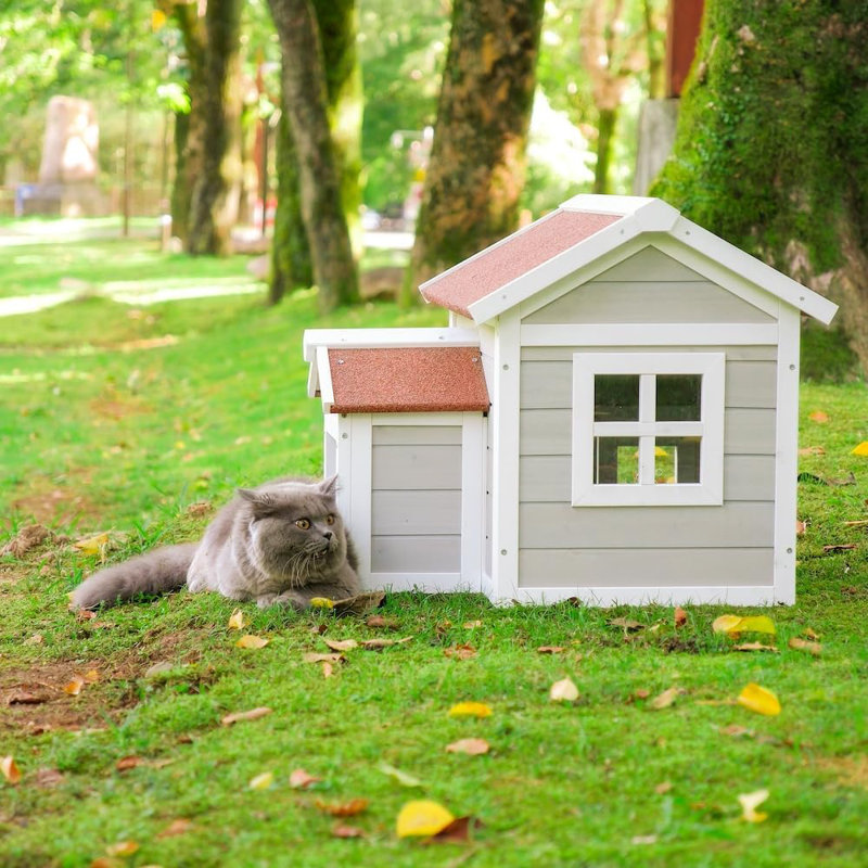 Outdoor Cat House Wooden Indoor Cat Shelter Weather Resistant Feral Cat House