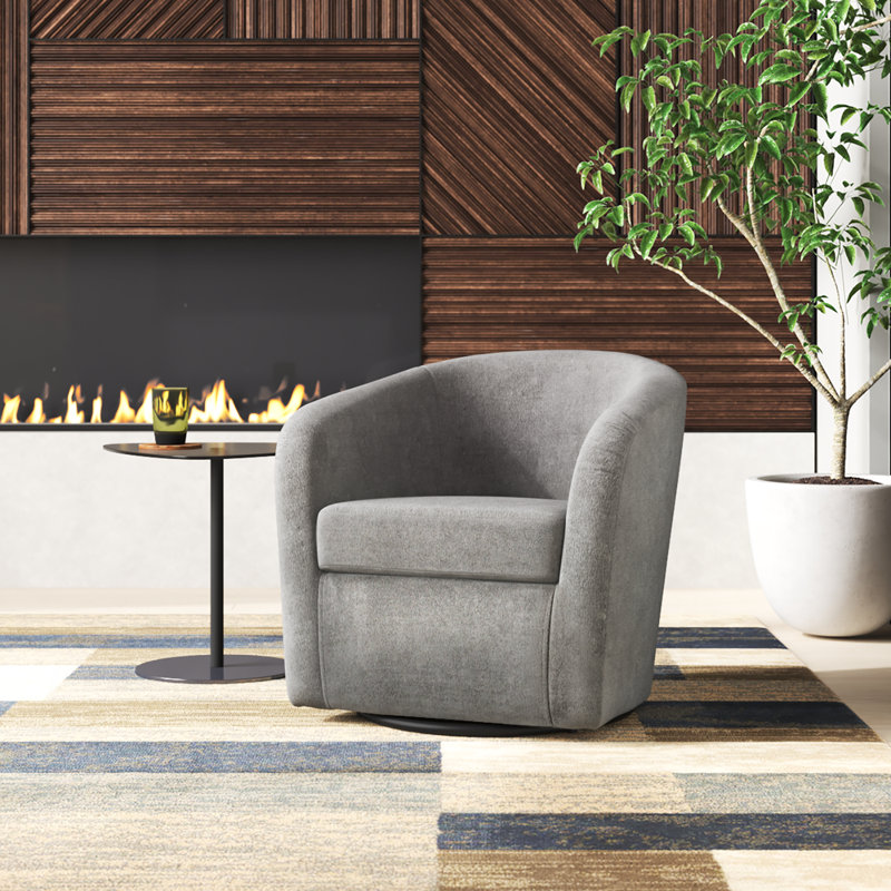 Upholstered Swivel Barrel Chair, Chloe Slate Polyester Blend