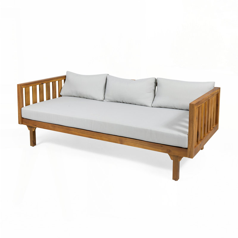 Acacia Wood  Outdoor 3 Seater Daybed With Cushion, Light Gray 1