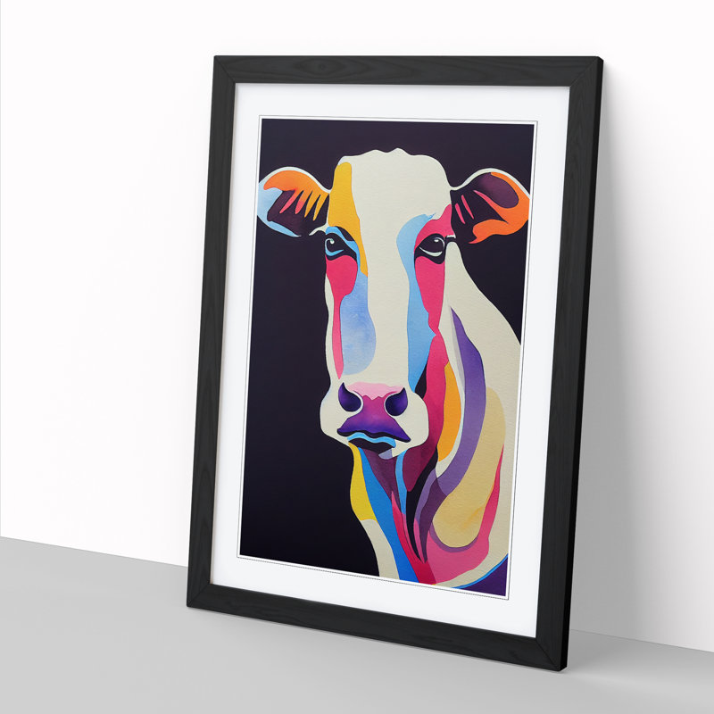 Watercolour Cow - Single Picture Frame Print, Black, 64cm H x 46cm W x 2cm D