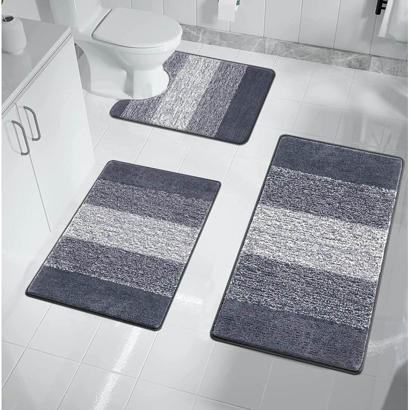 3 Piece set Rectangle Bath Mat, Dark Grey
