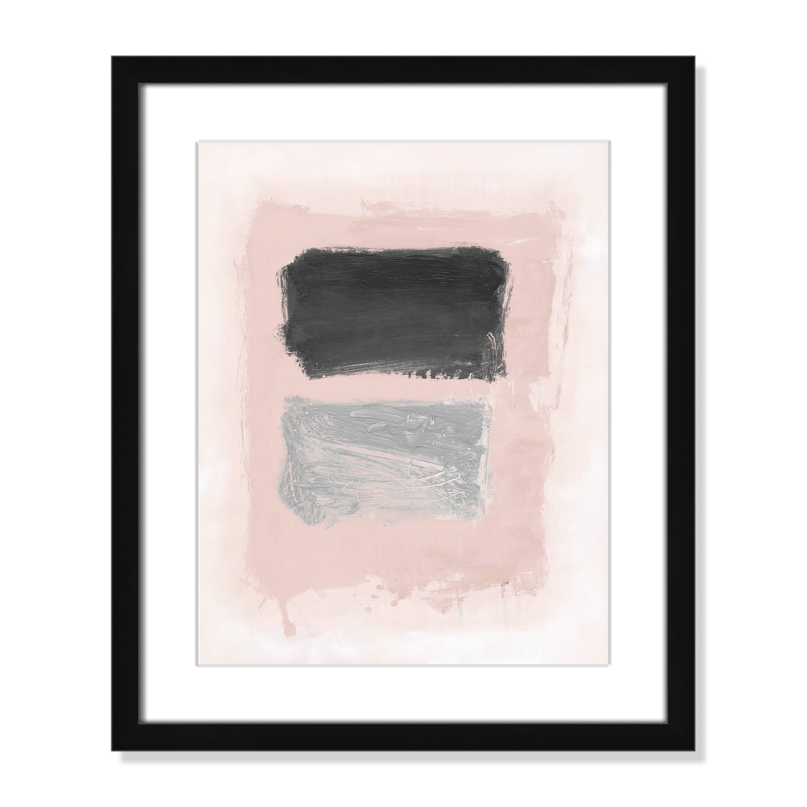 Pink, Black and Silver Shimmer I Print, 19" H x 16" W x 1.25" D, Black Matted Picture Framed