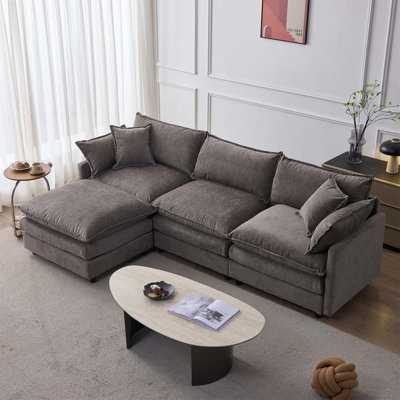 105-Inch Modular Sectional Sofa With Chenille Upholstery, L-Shape Design Including Ottoman For Ultimate Comfort And Flexible Layouts.