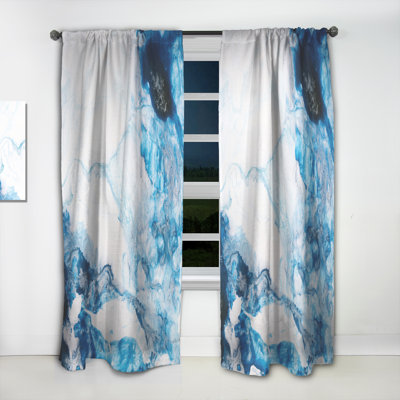 Light Blue And White Liquid Marble Art I - Modern Curtain Panels