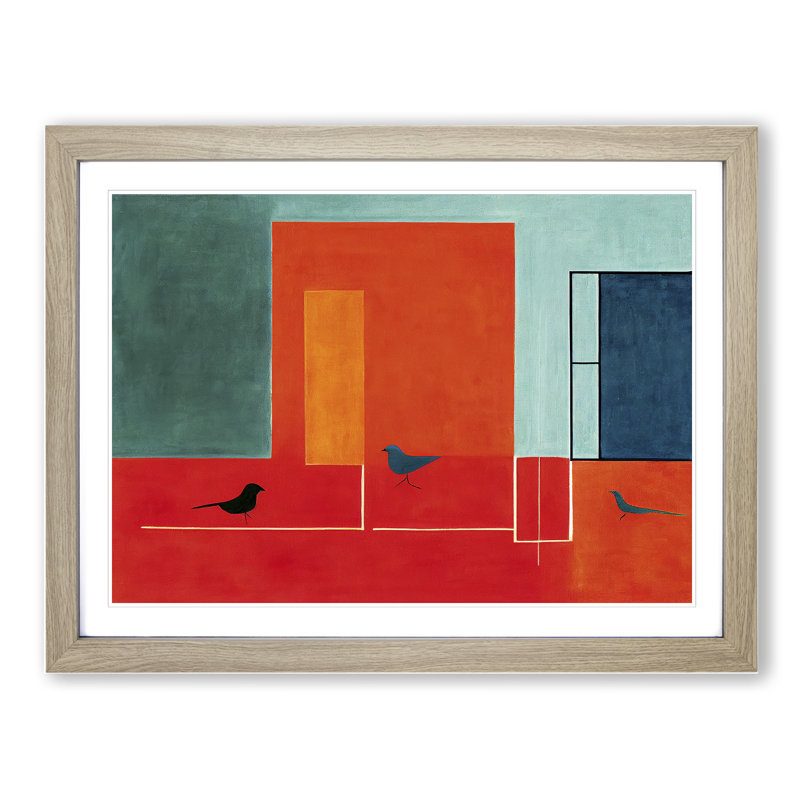 Showstopping Abstract Birds - Framed Print, 34cm H x 46cm W x 2cm D, Oak
