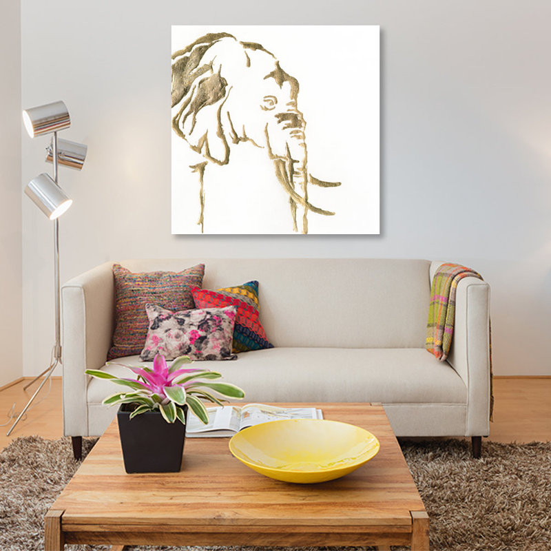 «Gilded Elephant», impression sur toile, H 12 po x l 12 po x P 0,75 po, Pas de tapis, Toile tendue
