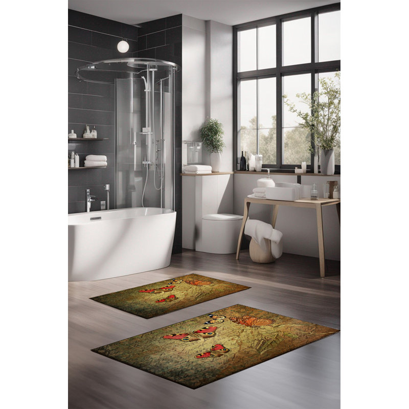 Ensemble de tapis de bain de luxe Eakly (2 pièces), 100% polyester, 16,0 x 23,6 pouces et 23,6 x 39,4 pouces | Conception antibactérienne antidérapante, hauteur de poils de 0,3 po | Lavable à la machine, durable et facile à nettoyer | Idéal pour la décoration de salle de bain