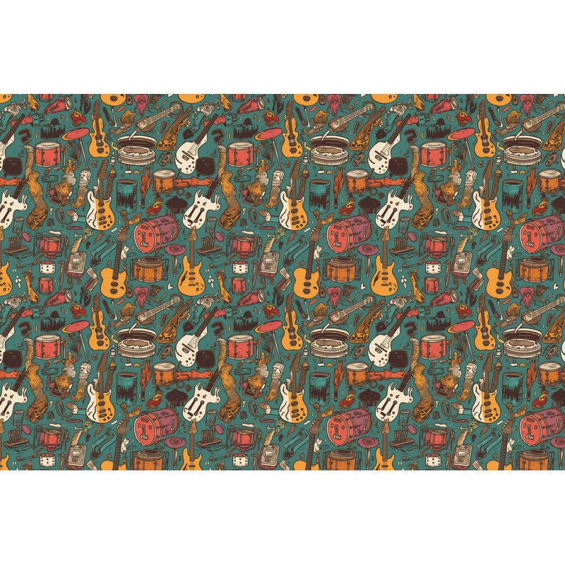 Rock N Roll Shower Curtain Music Bathroom Decor Blue, H 93 po x l 70 po