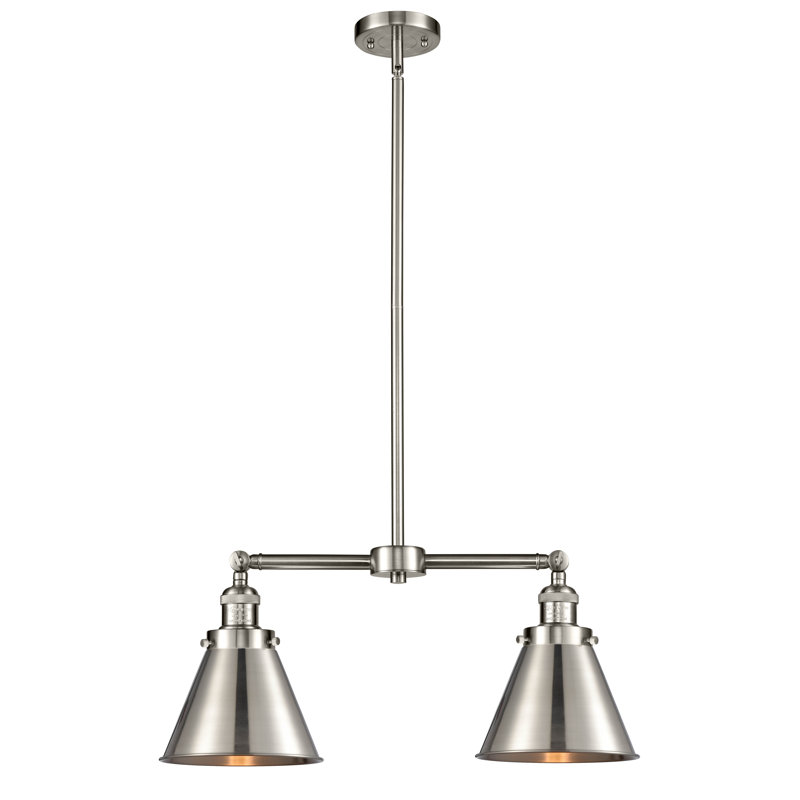 Lustre 2 lumières à abat-jour Donovan, Nickel satiné brossé, Nickel satiné brossé, Ampoule non incluse