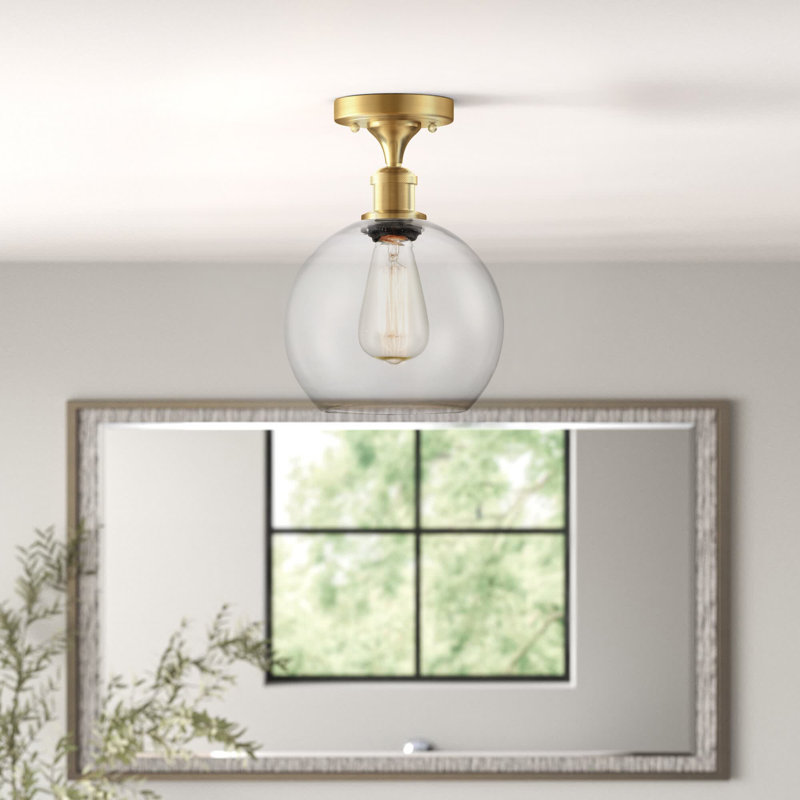 Plafonnier encastré 1 lumière Cranston, H 10,75 po x l 8 po x P 8 po, Clair, Laiton