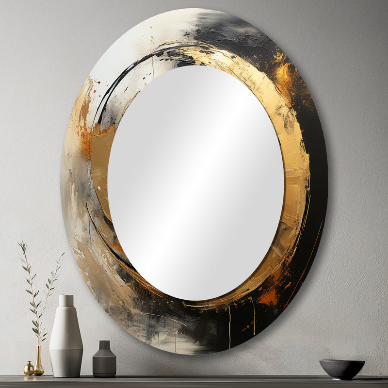 Yin Yang Beyond Duality Abstract Gold And Black - Modern Oval Wall Mirror, 43" x 33"