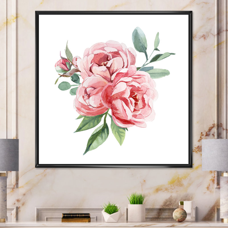 Fleurs rose clair II - activé, H 36 po x l 36 po x P 1,5 po, Toile avec cadre flottant noir
