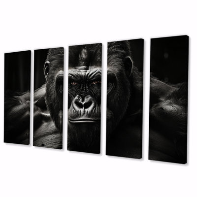 «Gorilla Majestic II» noir et blanc sur toile, 5 pièces