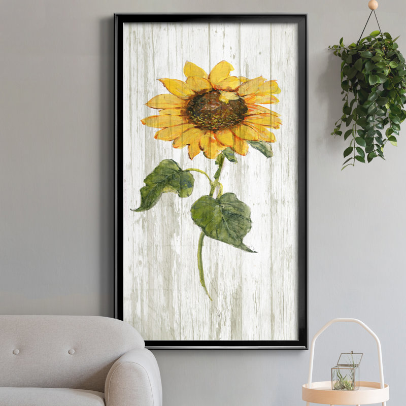 Tournesol en automne II - peinture sur toile encadrée, H 10,5 po x l 18,5 po x P 1,5 po, Toile avec cadre noir