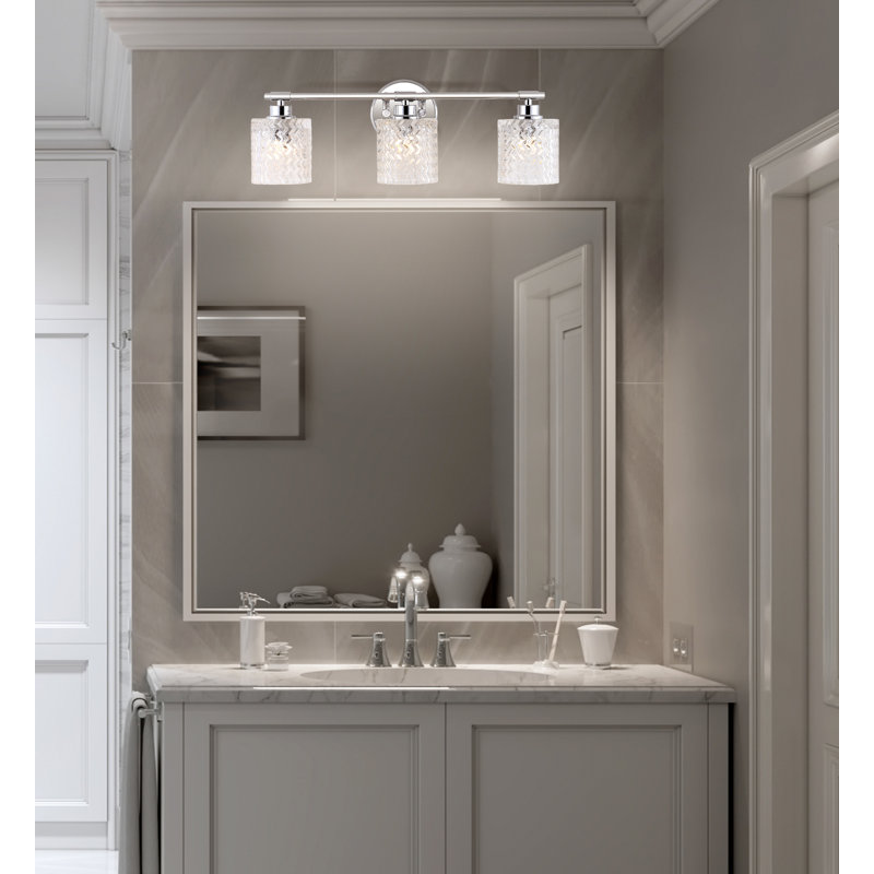 Frances Iron/Chevron Pattern Glass Farmhouse Cottage LED Vanity Light, 3