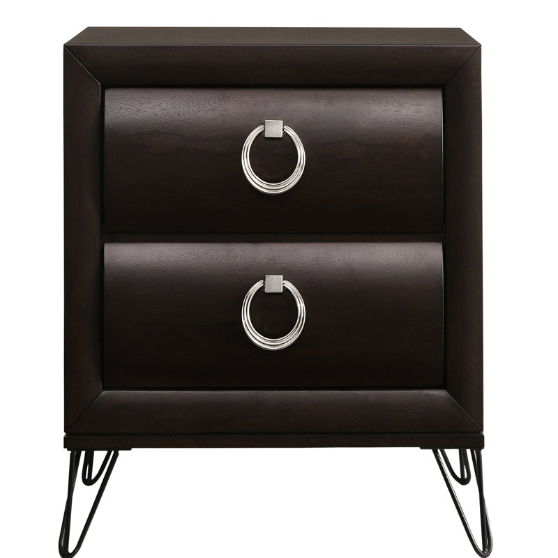 Table de chevet foncée avec deux tiroirs et un attrait élégant 2 po - Ajoute du rangement de style à la chambre à coucher