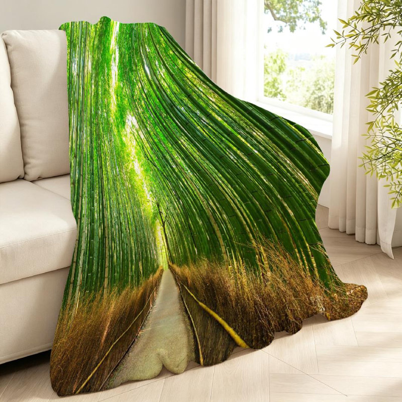 Jeté en flanelle verte ultra douce, impression sur une face Bamboo Forest, Throw 40" x 50"
