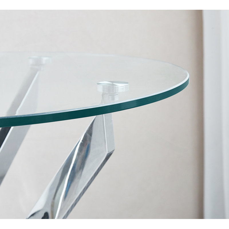 Table basse ronde moderne en verre trempé avec pieds chromés