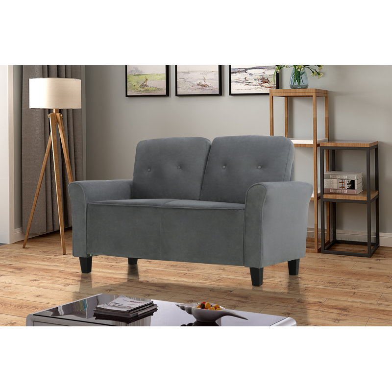 Glasser 58.69" Velvet Rolled Arm Loveseat, Gray