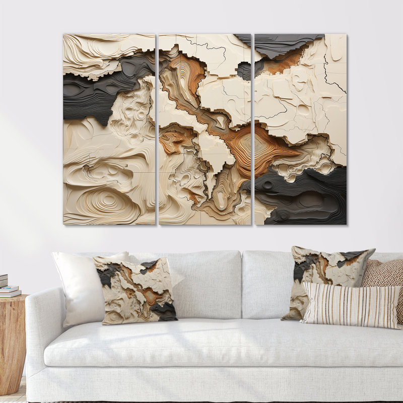 Ensemble de décoration murale beige et brun «African River Collage», H 28 po x l 36 po x P 1 po, Toile tendue