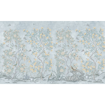 Blue Chinoiserie Garden Wall Mural Bird Wallpaper
