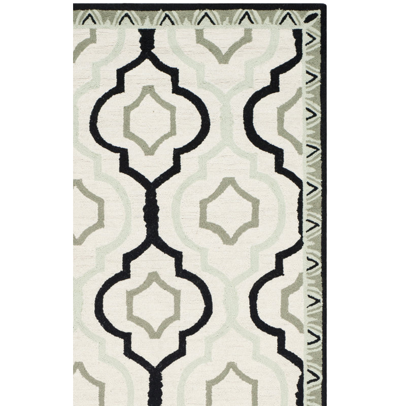Jonsson Hand Hooked Wool Pile Geometric Rug, Rectangle 5'3" x 8'3"