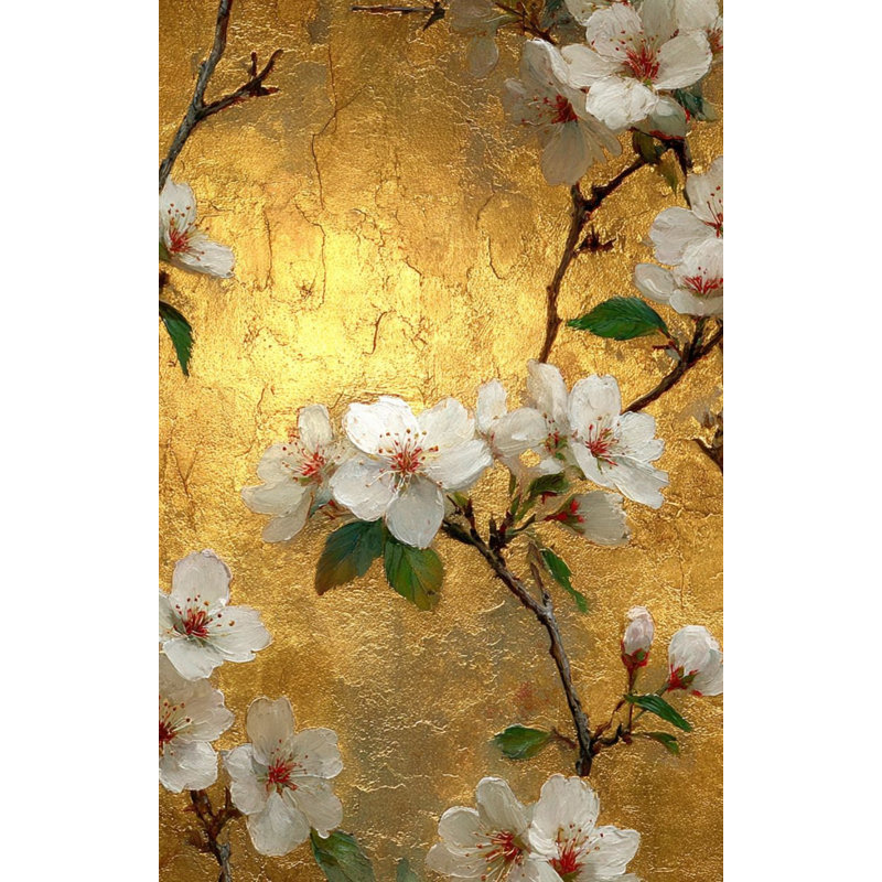 Papier peint floral double rouleau amovible doré