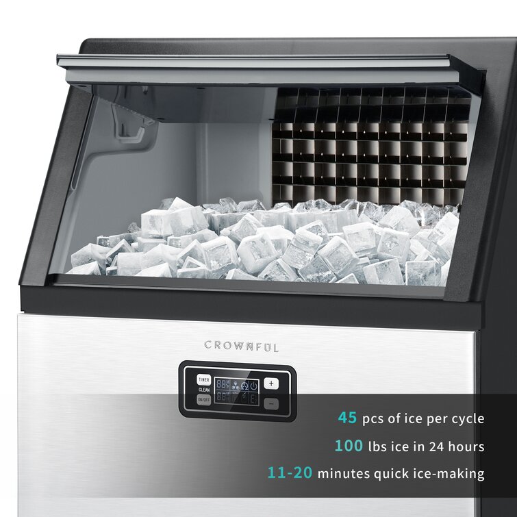 CROWNFUL 100 Lb. Daily Production Cube Clear Ice Freestanding Ice Maker &  Reviews