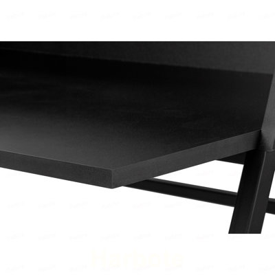 Bureau d'ordinateur, pour bureau à domicile, avec étagères de rangement pour ordinateur portable, 122 cm (48 po), plateau en stratifié noir et métal noir.