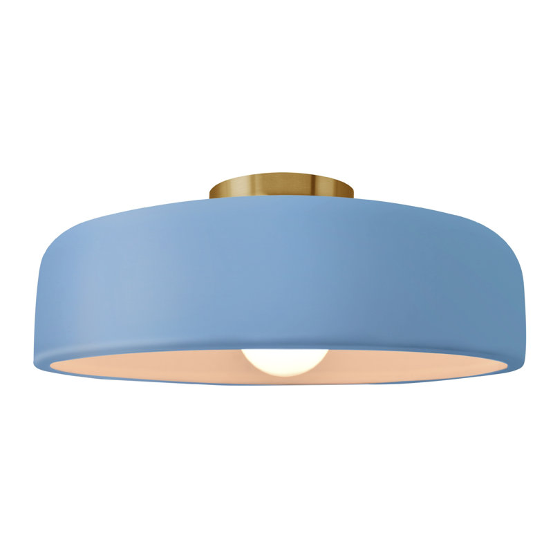 Plafonnier semi-encastré Radiance, Bleu ciel, Laiton brossé, H 6,5 po x l 16 po x P 16 po