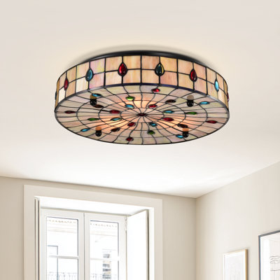 Tiffany Style Stained Glass Flushmounted Ceiling Lamp