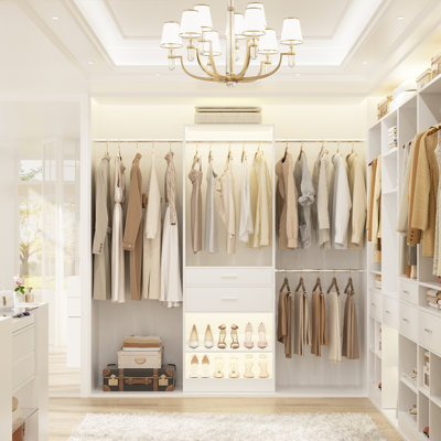 96"  Closet System With 2 Wooden Drawers And Adjustable Shoes Rack (Adjustable Width)
