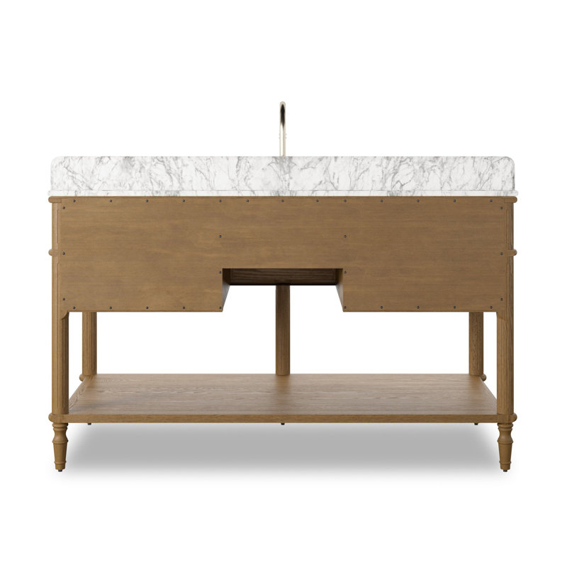 Toulouse Single Wide Vanity-Satin Black Veneer, Washed Blonde Oak Veneer