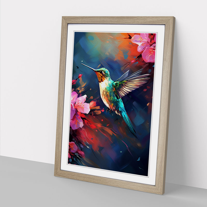 Hummingbird Tachisme - Framed Print, Oak Framed, 46cm H x 34cm W x 2cm D