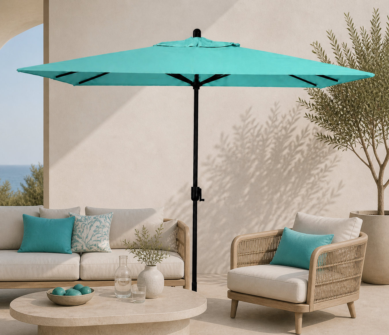 Olivier 116.7'' Outdoor Umbrella, Black Sapphire, Canvas Aruba Sunbrella® Canvas
