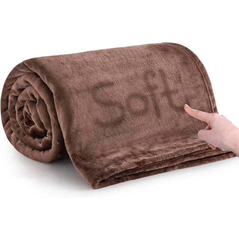Zygi Reversible Mink Faux Plush Fur Fleece Throw/ Blanket, 240 x 200cm, Coffee